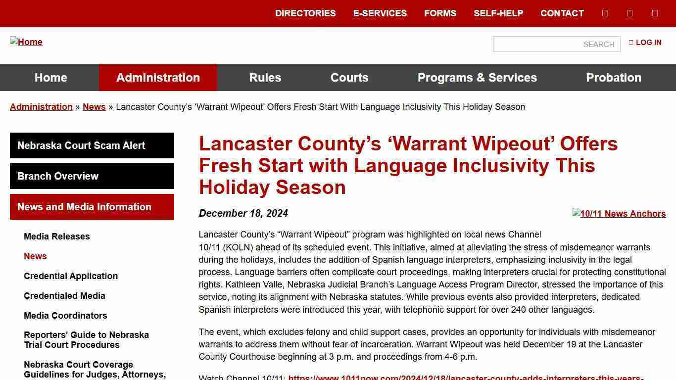 Lancaster County’s ‘Warrant Wipeout’ Offers Fresh Start with Language Inclusivity This Holiday Season | Nebraska Judicial Branch