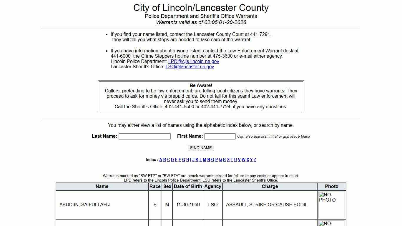 Current Warrant List