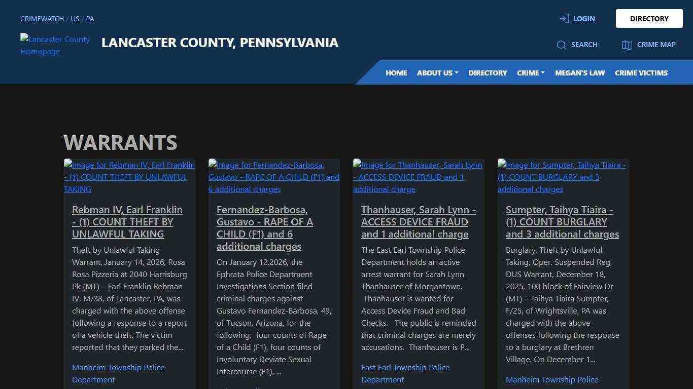Warrants for Lancaster County, Pennsylvania | CRIMEWATCH